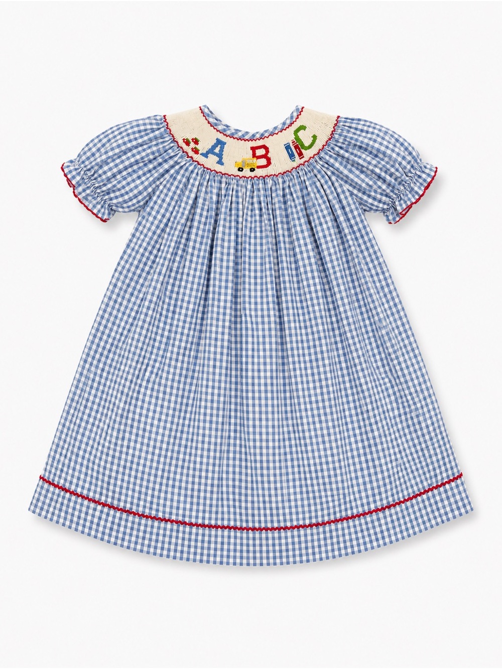 Silly Goose Girls 4 Blue Gingham Smocked ABC Dress Vintage Style